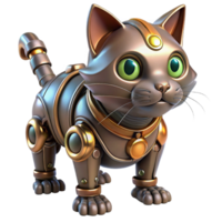 magnificent creative Steampunk robotic cat with glowing eyes and metallic fur authentic png