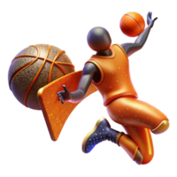 beautiful artistic Orange Basketball Player Silhouette Dunking Isolated on Transparent Background high quality png