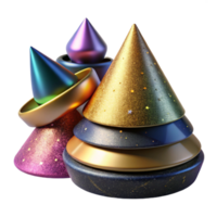 dramatic modern Party Hats Stacked Together Multicolored Transparent Background exclusive png