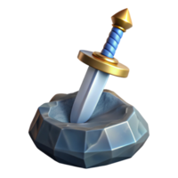vibrant rustic A gleaming longsword, embedded in a stone detailed png