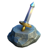 stunning creative A gleaming longsword, embedded in a stone professional png