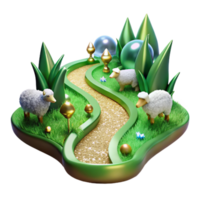 wonderful modern Path Through Green Meadow with Grazing Sheep Transparent Element high quality png