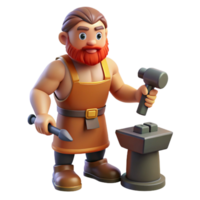 beautiful minimalist Hephaestus, God of the Forge, with hammer and anvil, professional png