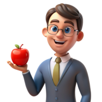 stunning rustic Happy teacher with an apple, high resolution png