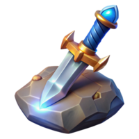 extraordinary artistic A gleaming magic sword, embedded in a stone, original png