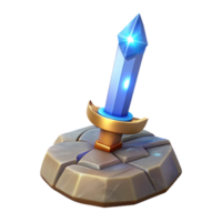 serene traditional A gleaming magic sword, embedded in a stone, high resolution png