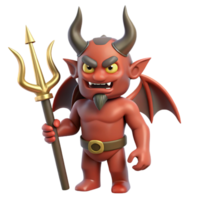 wonderful rustic A menacing demon, horns and wings, holding a trident, genuine png