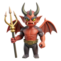 magnificent artistic A menacing demon, horns and wings, holding a trident, professional png