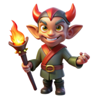 elegant artistic A mischievous imp, holding a flaming torch, 4K png