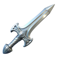 serene vintage A single, gleaming silver sword with intricate elven engravings, high resolution png