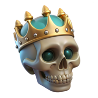 vibrant minimalist A realistic rendering of a human skull wearing a jeweled crown, authentic png