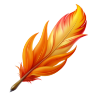 serene traditional A detailed drawing of a phoenix feather, burning with vibrant colors, detailed png