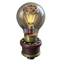 serene artistic Steampunk lightbulb with intricate filaments and a brass base exclusive png