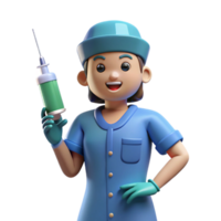 dramatic artistic Nurse in scrubs with syringe, high resolution png