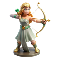 serene modern Artemis, Goddess of the Hunt, with bow and arrow, high resolution png