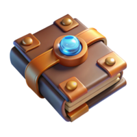 impressive rustic A leather-bound spellbook, glowing runes on the cover, metallic clasps high resolution png