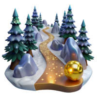 beautiful traditional Snowy Mountain Path with Pine Trees Transparent Element high resolution png