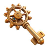 vibrant rustic Steampunk key with intricate carvings and a clockwork mechanism 4K png