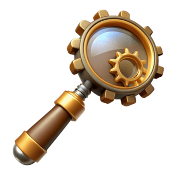 deslumbrante rústico steampunk ampliação vidro com uma latão lidar com e intrincado engrenagens detalhado png