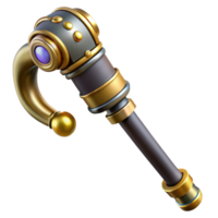 wonderful contemporary Steampunk cane with a brass handle and concealed gadgets premium png