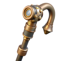 extraordinary rustic Steampunk cane with a brass handle and concealed gadgets high resolution png