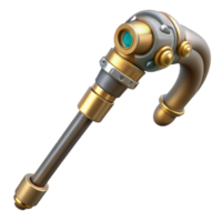 wonderful rustic Steampunk cane with a brass handle and concealed gadgets authentic png