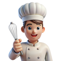elegant artistic Chef with a toque, holding a whisk, 4K png