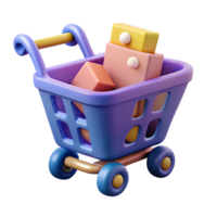 stunning contemporary A single, stylized shopping cart with abstract contents, professional png