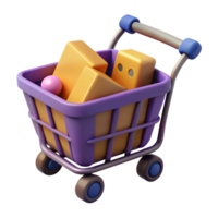 stunning minimalist A single, stylized shopping cart with abstract contents, original png