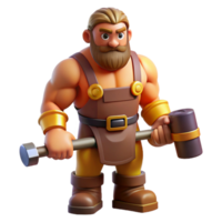 serene rustic Hephaestus, God of the Forge, holding hammer, muscular build, professional png