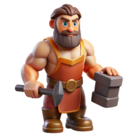 impressive modern Hephaestus, God of the Forge, holding hammer, muscular build, detailed png