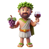 stunning classic Dionysus, God of Wine and Revelry, holding grapes and wine glass, festive pose, high resolution png