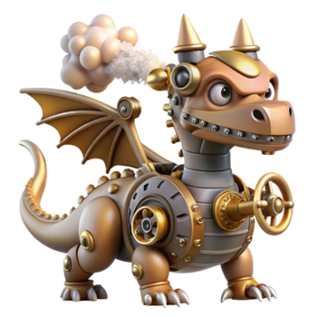 deslumbrante tradicional steampunk Dragão com engrenagens, vapor aberturas, e latão chapeamento genuíno png