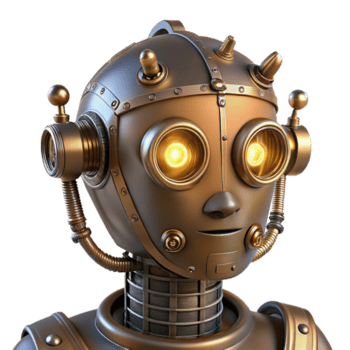 extraordinário criativo steampunk robô cabeça com brilhando olhos e intrincado fiação detalhado png