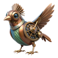 extraordinary creative Steampunk clockwork bird with intricate gears and metal feathers high resolution png