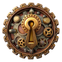 dramatic traditional Steampunk keyhole with intricate carvings and clockwork mechanisms authentic png