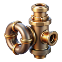 stunning rustic Steampunk pipe fitting with intricate threads and a brass finish premium png