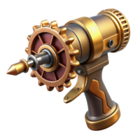 serene minimalist Steampunk drill with a rotating brass bit and a hand crank detailed png