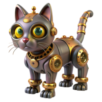 impressive abstract Steampunk robotic cat with intricate gears and glowing eyes high quality png