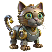 impressive rustic Steampunk robotic cat with intricate gears and glowing eyes 4K png