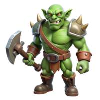 dramatic artistic A powerful orc, holding a battle axe, scarred face authentic png