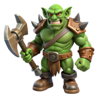 elegant artistic A powerful orc, holding a battle axe, scarred face detailed png