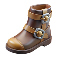 extraordinary minimalist A boot, leather, with metal buckles detailed png