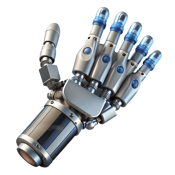 sereno artístico cibernético exoesqueleto braço com hidráulico pistões profissional png