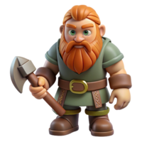impressive rustic Dwarf with beard and axe, professional png