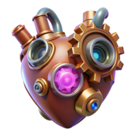 serene contemporary Steampunk heart with gears, pipes, and glowing crystals exclusive png