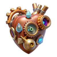stunning classic Steampunk heart with gears, pipes, and glowing crystals high quality png