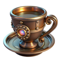 magnificent classic Steampunk teacup with a saucer and intricate metallic details high resolution png