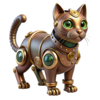 serene creative Steampunk automaton in the form of a cat with intricate clockwork 4K png