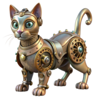 impressive contemporary Steampunk automaton in the form of a cat with intricate clockwork exclusive png